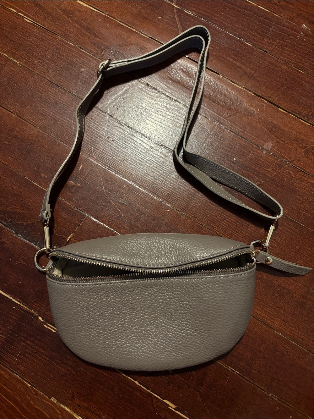 Taupe Leather Crossbody Belt Bag